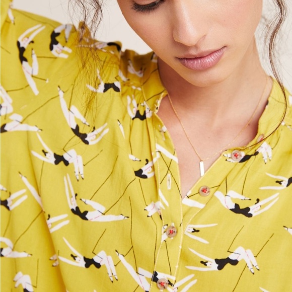Anthropologie Emily Isabella Robina Blouse TRAPEZISTS Yellow Circus Top Sz XS - Picture 1 of 16